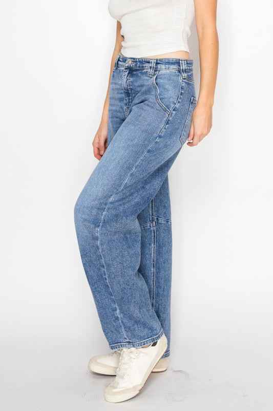 Sloane Adjustable Strap Waistband Barrel Jeans