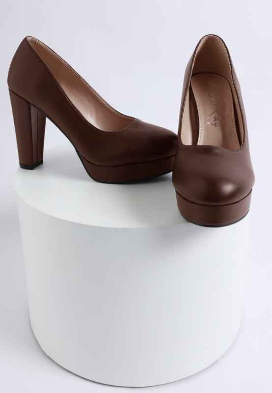 Damsor Faux Leather Block Heel Pumps