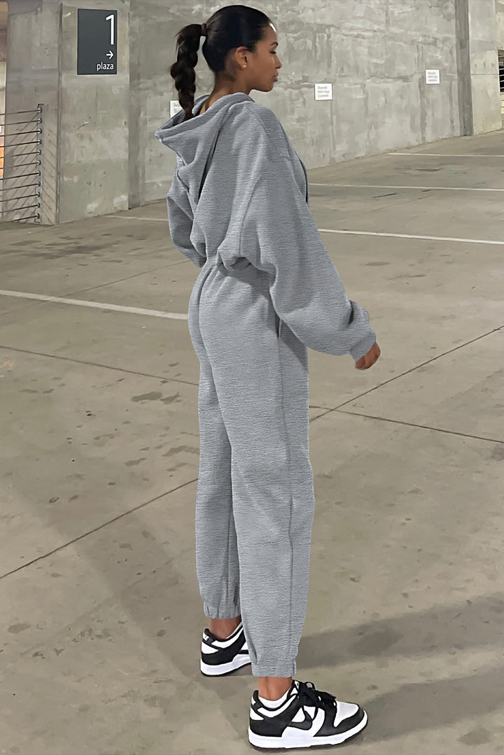 Gray Solid Drop Shoulder Hoodie and Joggers Activewear Set Dear-Lover Dropshipping