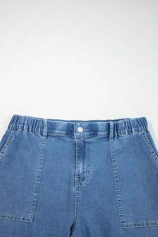 Plus Size Denim Elastic Waist Wide Leg Pants