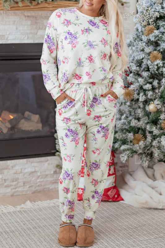 Floral Pullover and Drawstring Lounge Set