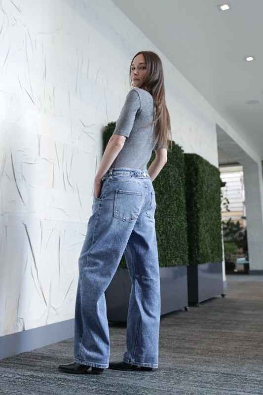 Sloane Adjustable Strap Waistband Barrel Jeans