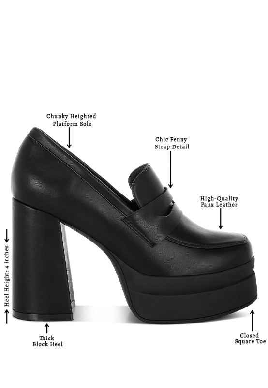Edwina Chunky Penny Strap Heeled Loafers