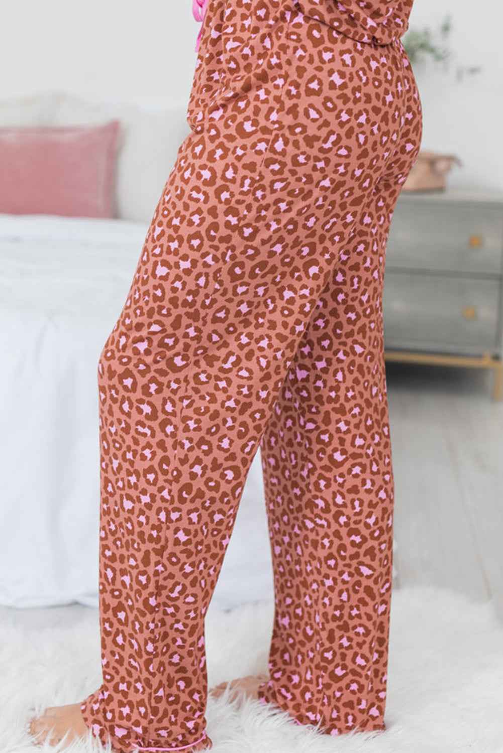 Brown Leopard Print Short Sleeve Shirt and Pants Pajamas Set Dear-Lover Dropshipping