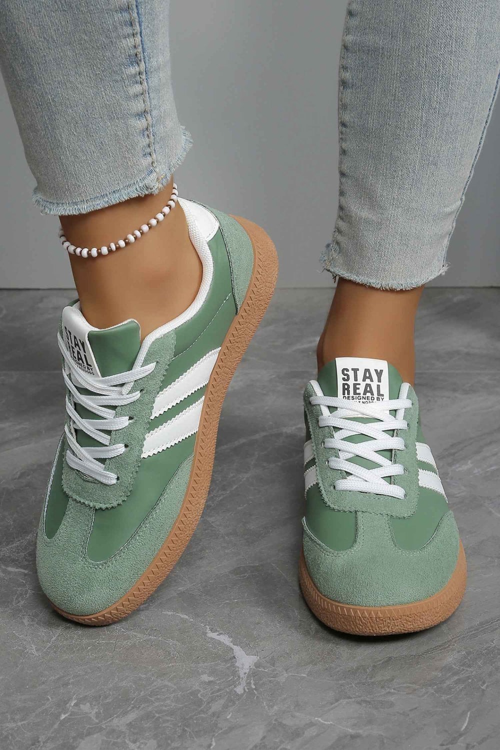 Ashleigh Blue Varsity Color Block Patchwork PU Leather Lace Up Shoes
