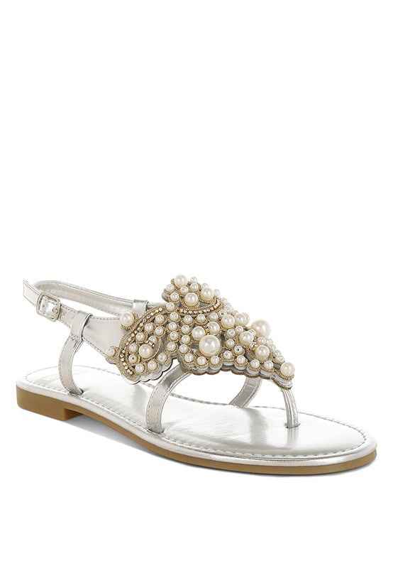 Opazie Metallic Pearl Embellished Flats