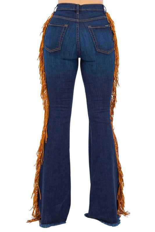 Fringe Bell Bottom in Dark Blue - Inseam 32\"