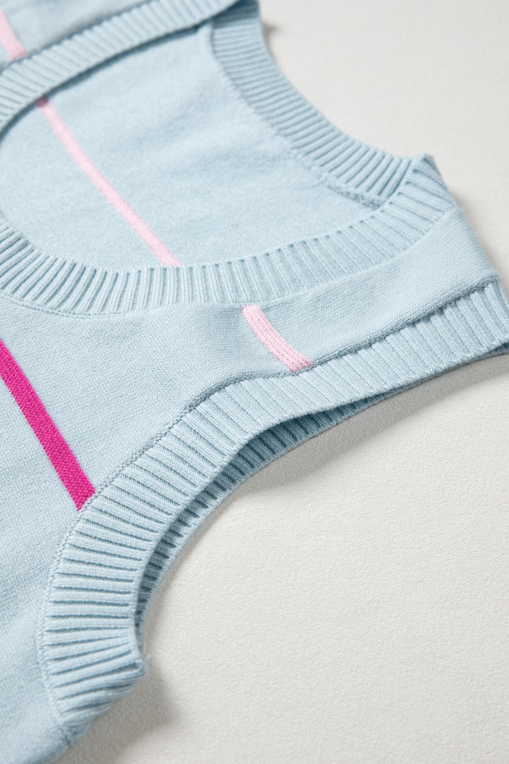 Sky Blue Stripe Round Neck Knitted Sweater Tank Dear-Lover Dropshipping