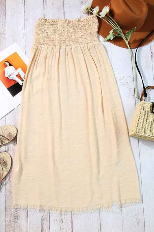 Shirred High Waist Side Slit Beach Maxi Skirt