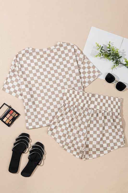 Checker T-Shirt & High Waist Skort Set