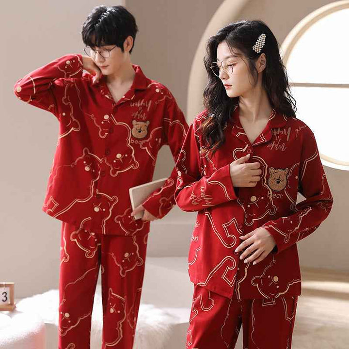 Red couple pajamas long sleeved card home clothes