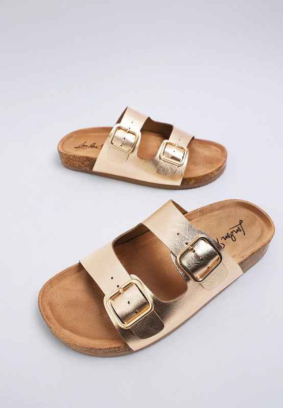 Parla Metallic Double Buckle Sandals