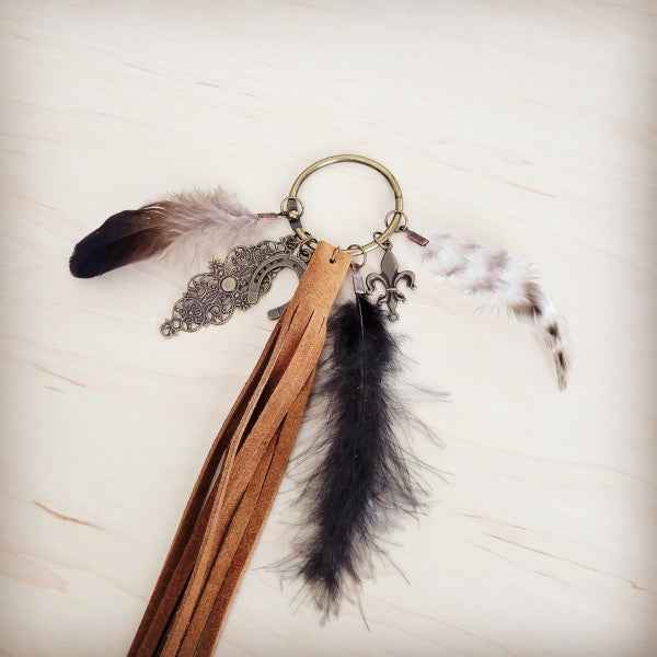 Boho Western Boot Bling Charm Feather & Tree