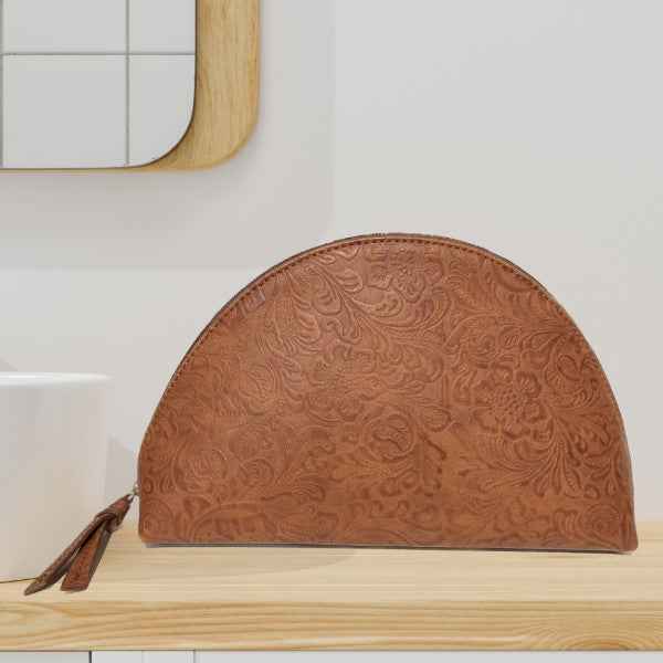 Tooled Leather Cosmetic Bags