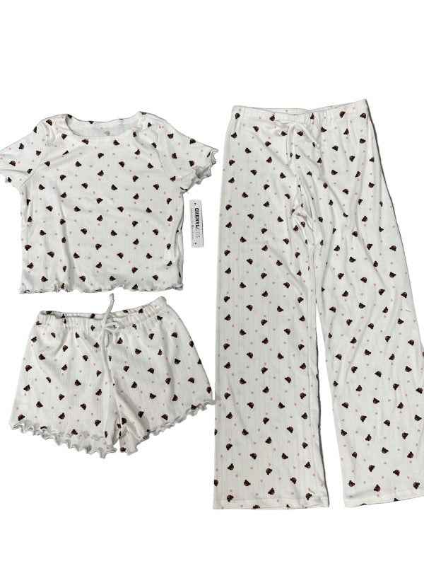 Girls Printed Lounge 3 Pc Short Sleeve Top Pants a