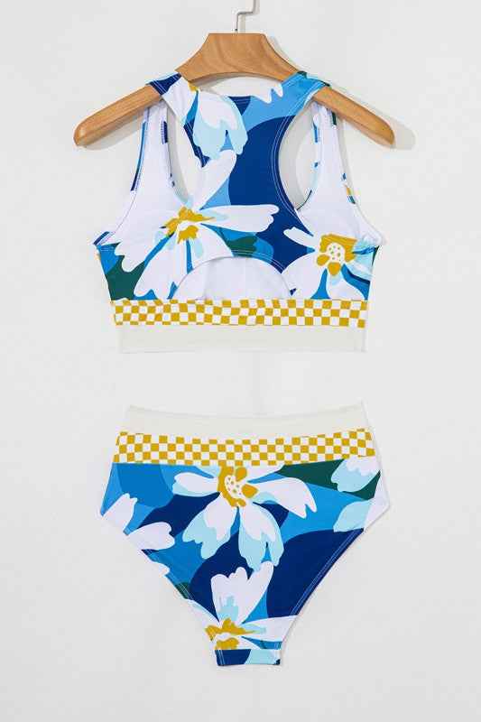 Floral Racerback Cutout High Waist Bikini Set