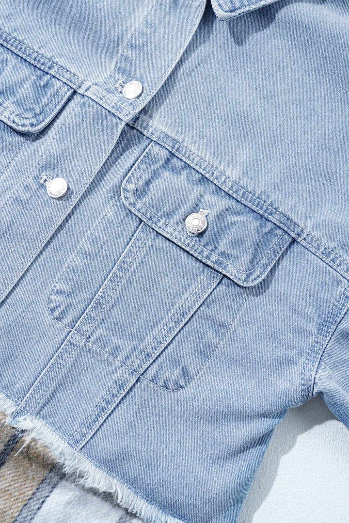 Khaki Plaid Patchwork Buttoned Oversized Denim Jacket Dear-Lover Dropshipping