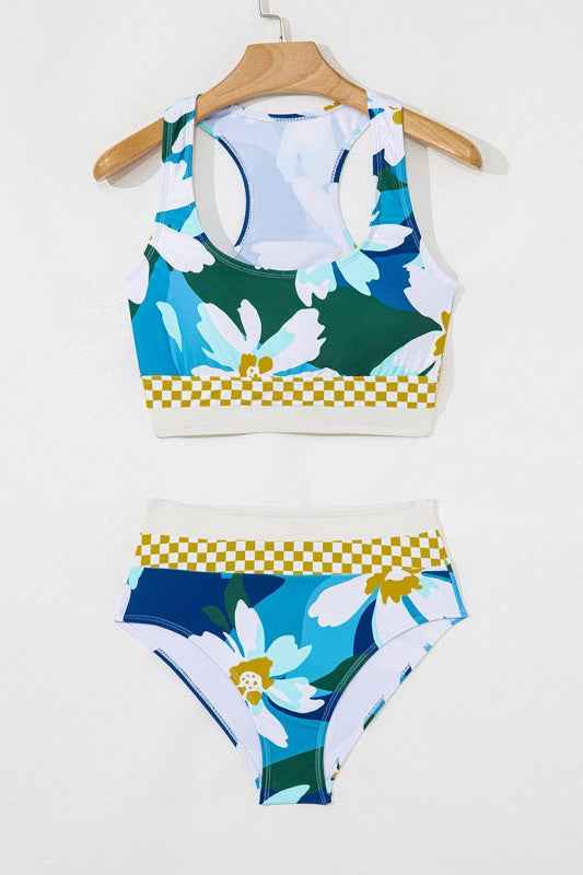 Floral Racerback Cutout High Waist Bikini Set