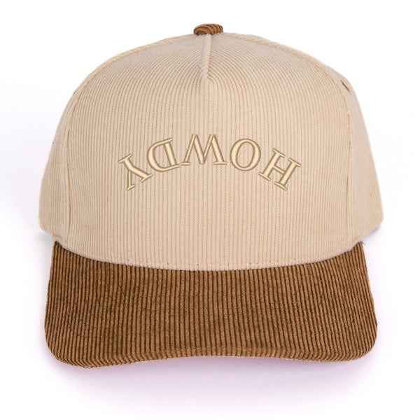 Embroidered Howdy Upside Down Arch Corduroy Trucker
