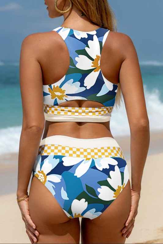 Floral Racerback Cutout High Waist Bikini Set