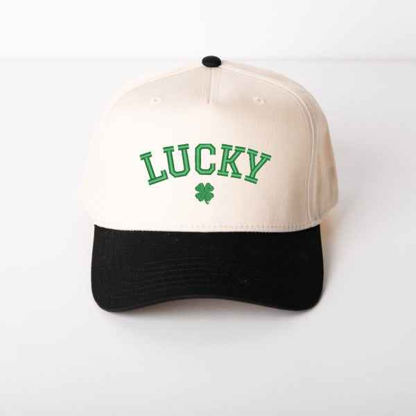 Embroidered Cursive Lucky Clover Canvas Trucker