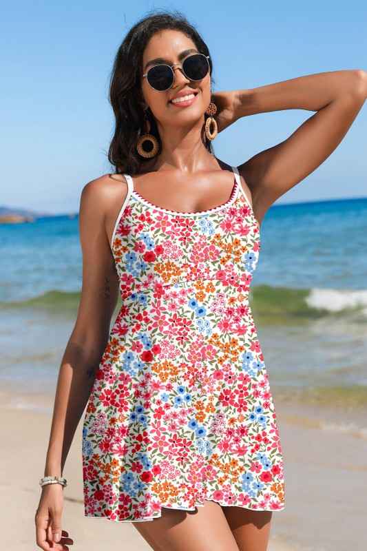 Floral Ricrac Trim Spaghetti Strap Swim Dress