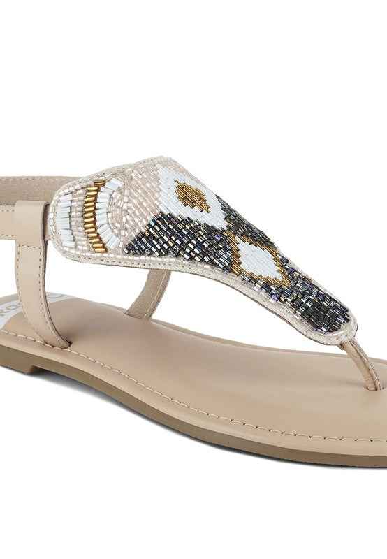 Chitra Pin Buckle Beaded Flat Sandals