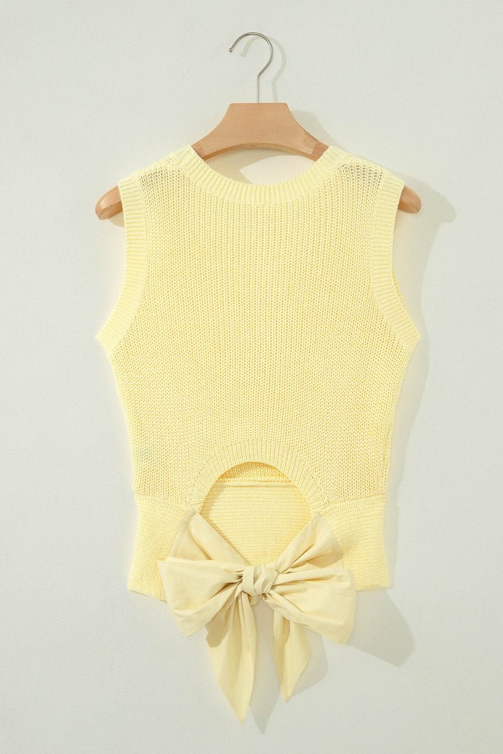 Yellow Cream Solid Color Cropped Knit Knot Back Cutout Sweater Tank Dear-Lover Dropshipping