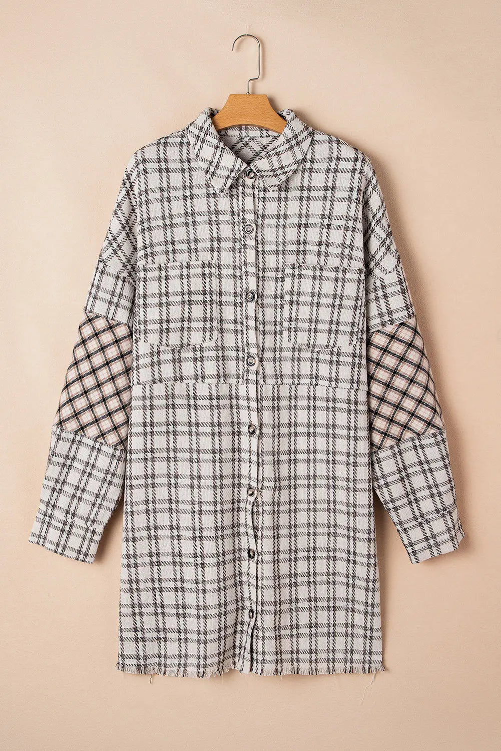White Stripe Plus Size Plaid Buttoned Raw Hem Tunic Shirt Dress Dear-Lover Dropshipping