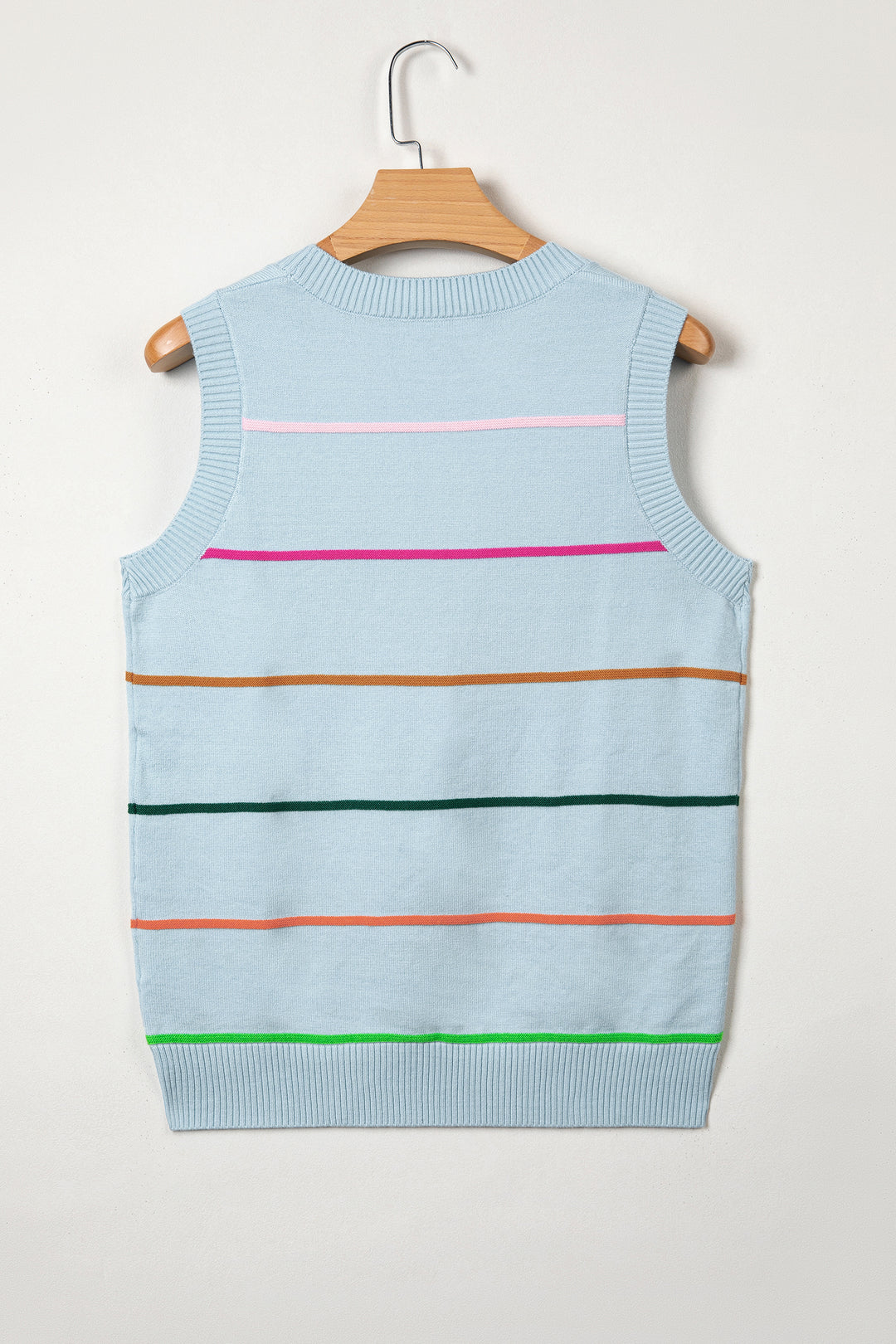 Sky Blue Stripe Round Neck Knitted Sweater Tank Dear-Lover Dropshipping