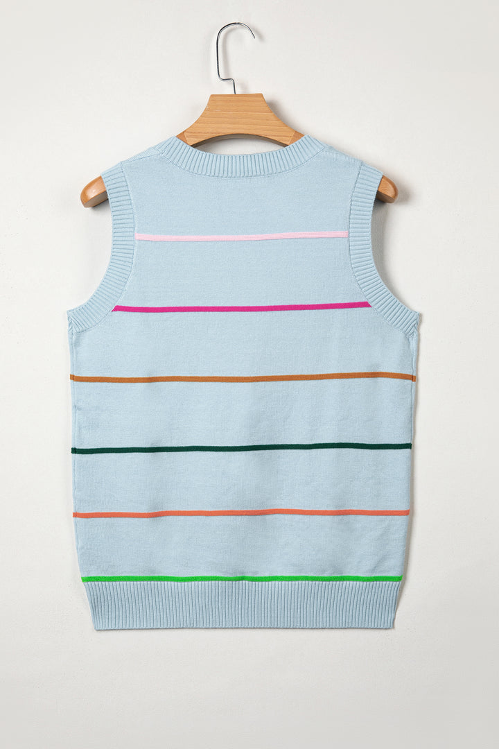 Sky Blue Stripe Round Neck Knitted Sweater Tank Dear-Lover Dropshipping