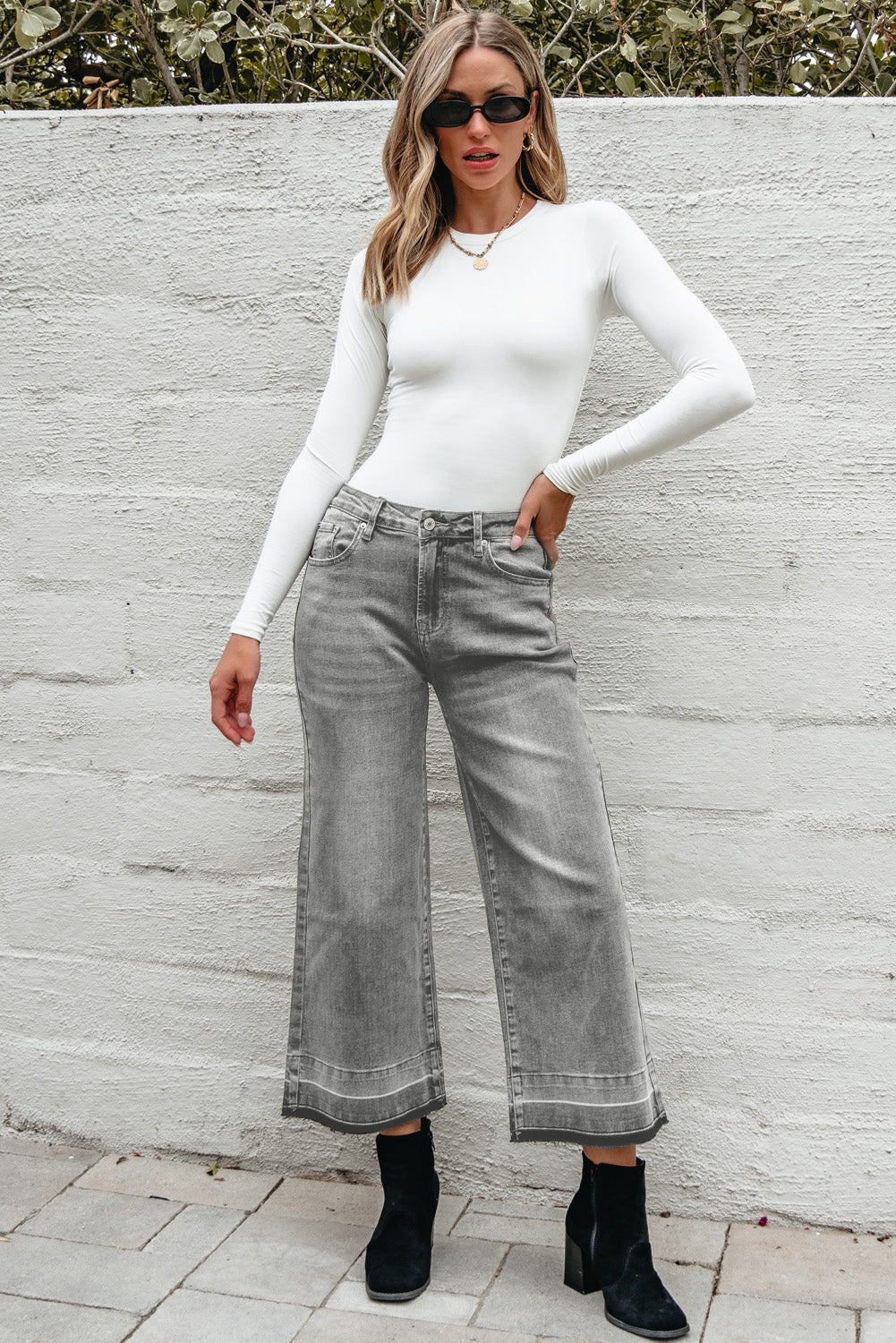 Gray Raw Hem Straight Leg Loose High Waist Jeans Dear-Lover Dropshipping