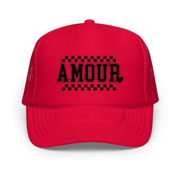 Amour Distressed Checkered Foam Trucker Hat