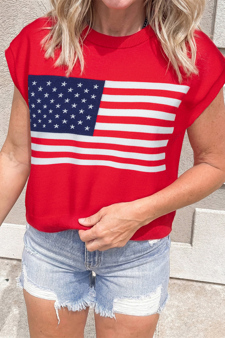 Fiery Red Stars and Stripes Dolman Short Sleeve Sweater Dear-Lover Dropshipping