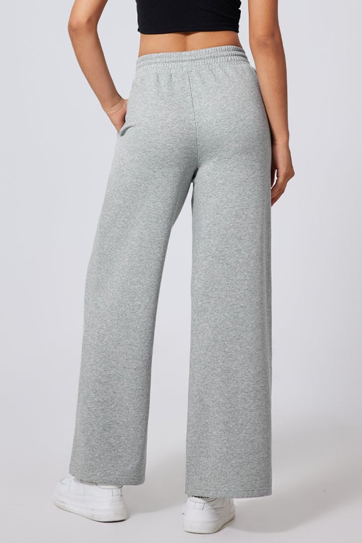 Gray Seamed Drawstring High Waist Wide Leg Sweatpants Dear-Lover Dropshipping