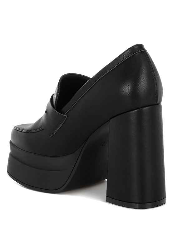 Edwina Chunky Penny Strap Heeled Loafers