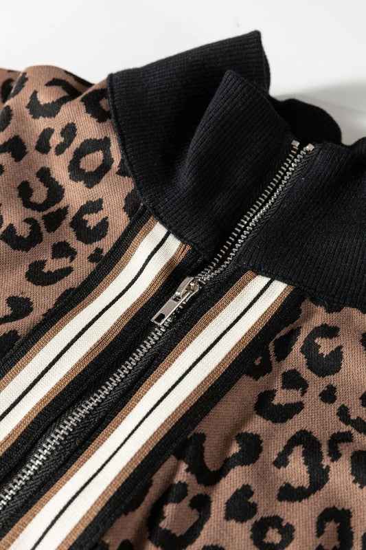Leopard Quarter Zip Top & Mini Skirt Set