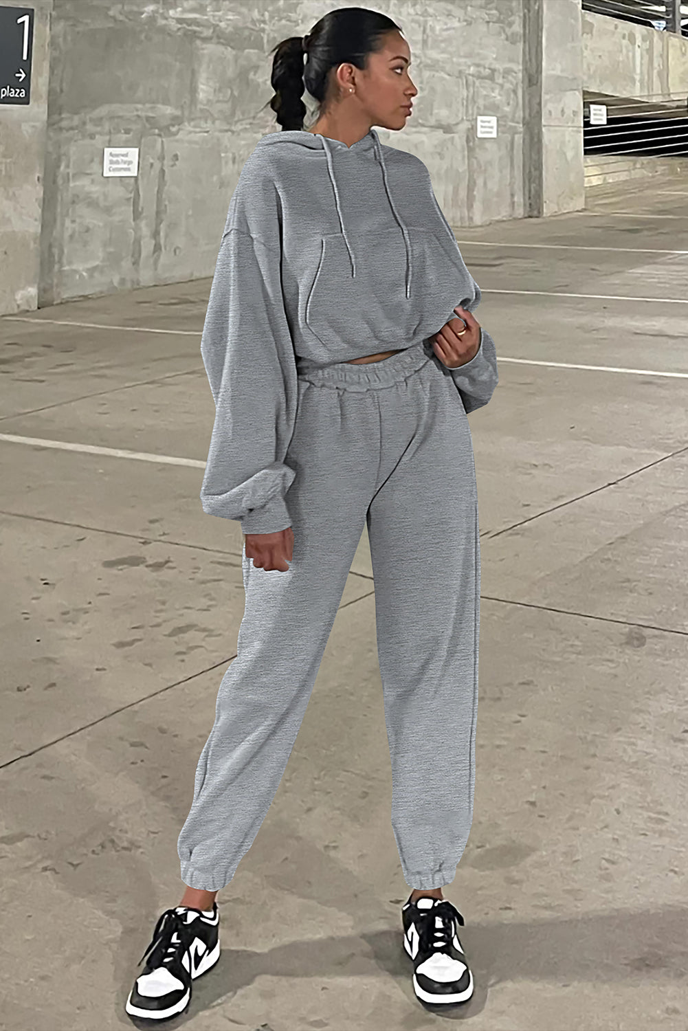 Gray Solid Drop Shoulder Hoodie and Joggers Activewear Set Dear-Lover Dropshipping