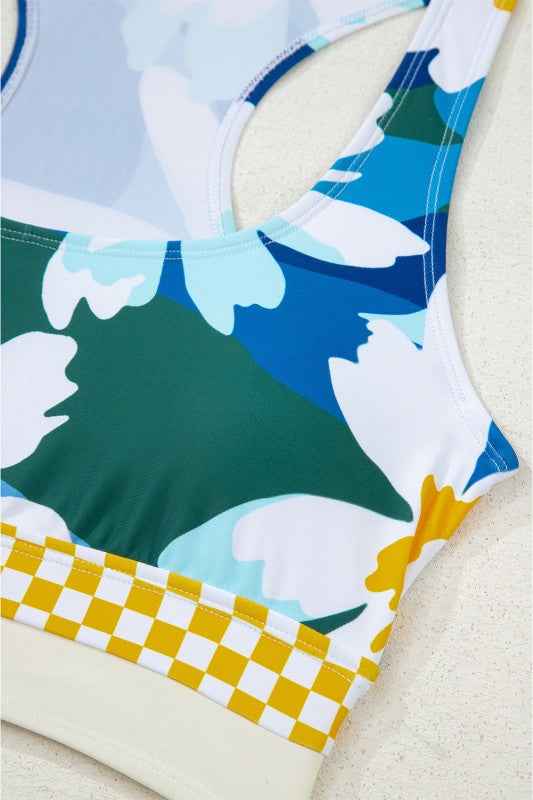 Floral Racerback Cutout High Waist Bikini Set