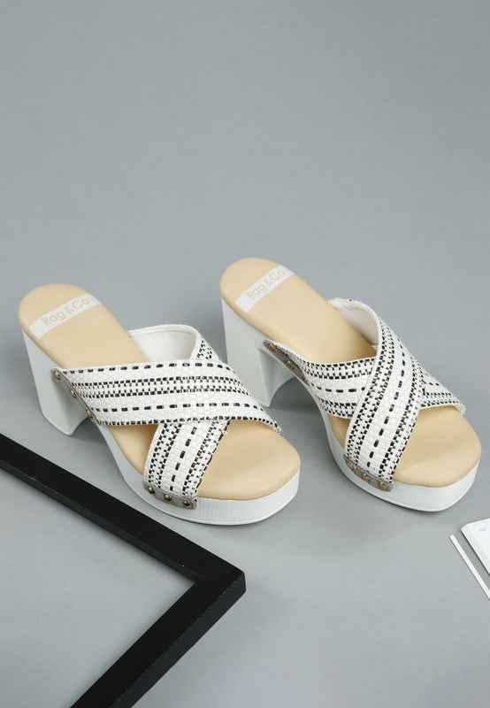Finley Raffia High Block Heel Clogs