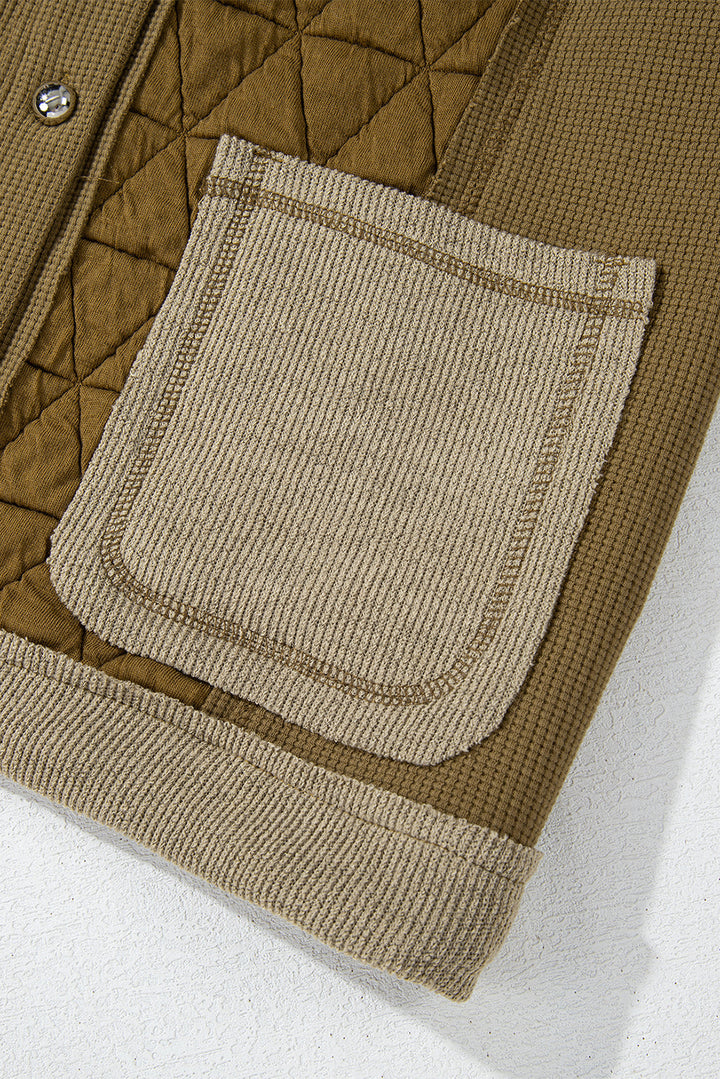 Jungle Green Quilted Textured Patchwork Loose Fit Hooded Jacket Dear-Lover Dropshipping