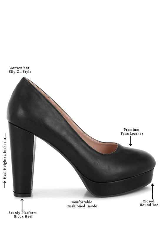 Damsor Faux Leather Block Heel Pumps