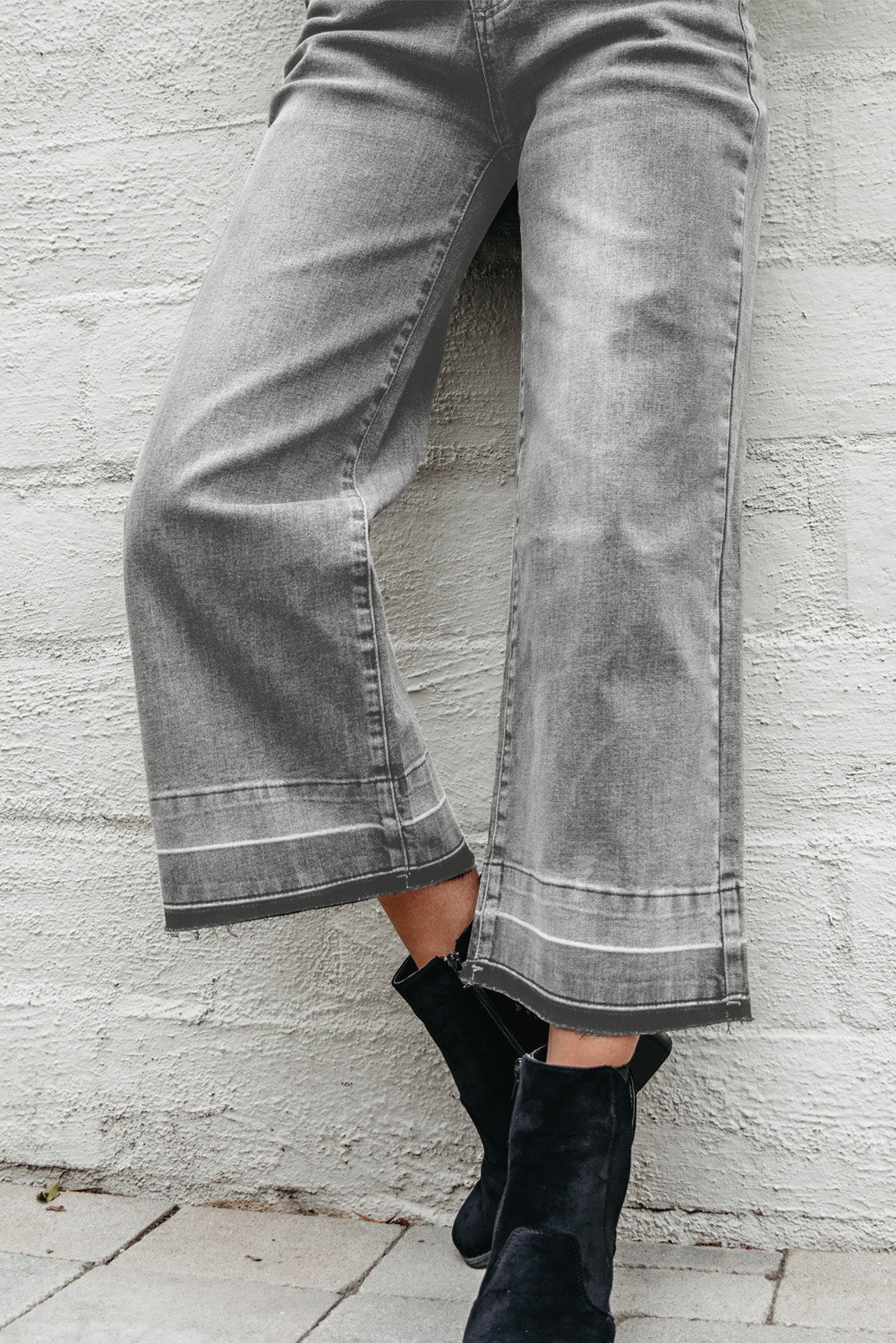 Gray Raw Hem Straight Leg Loose High Waist Jeans Dear-Lover Dropshipping
