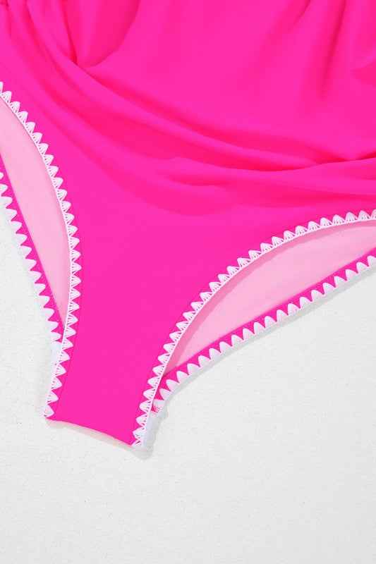 Colorblock Ric-Rac Trim Cutout Swimsuit