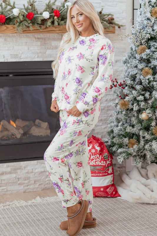 Floral Pullover and Drawstring Lounge Set