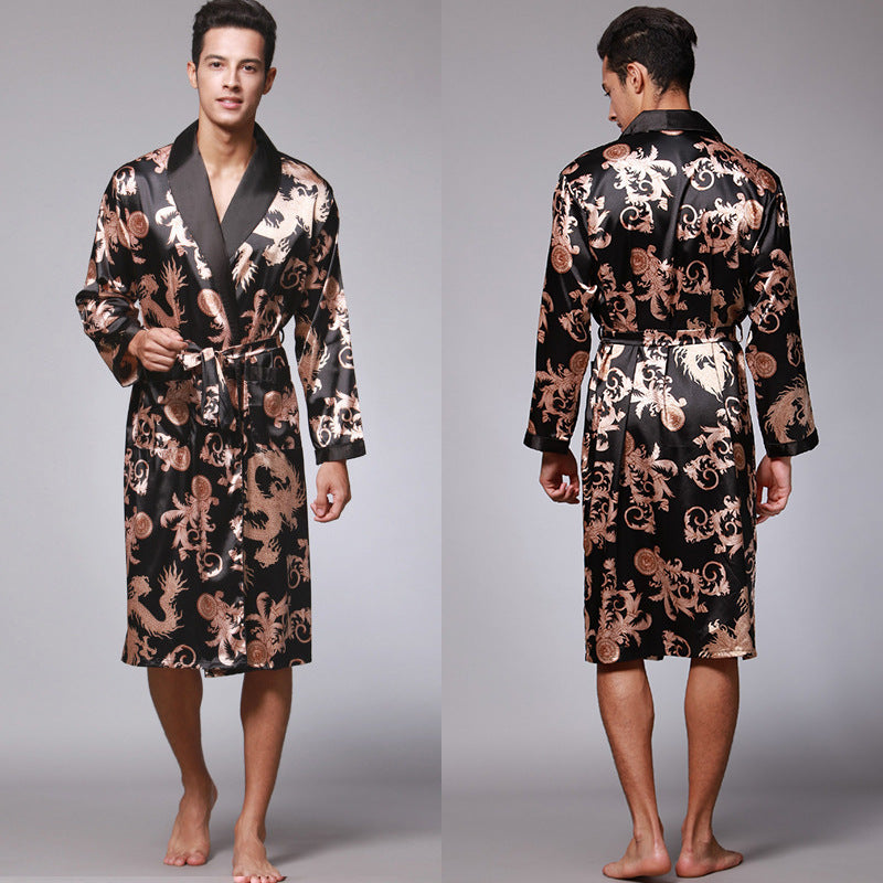 Nightgown Silk Ice Silk Men's Pajamas Men's Long Sleeve Nightgown Bathrobes Home Clothing eprolo