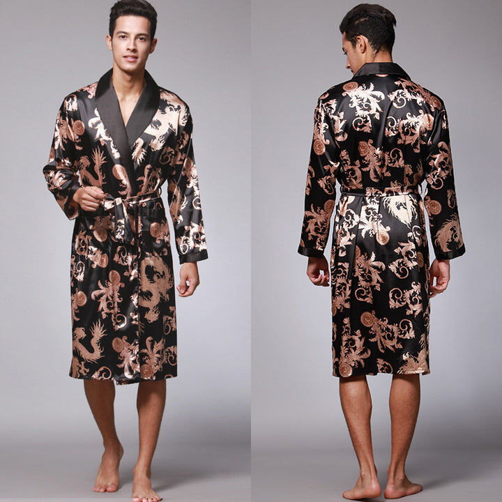 Nightgown Silk Ice Silk Men's Pajamas Men's Long Sleeve Nightgown Bathrobes Home Clothing eprolo
