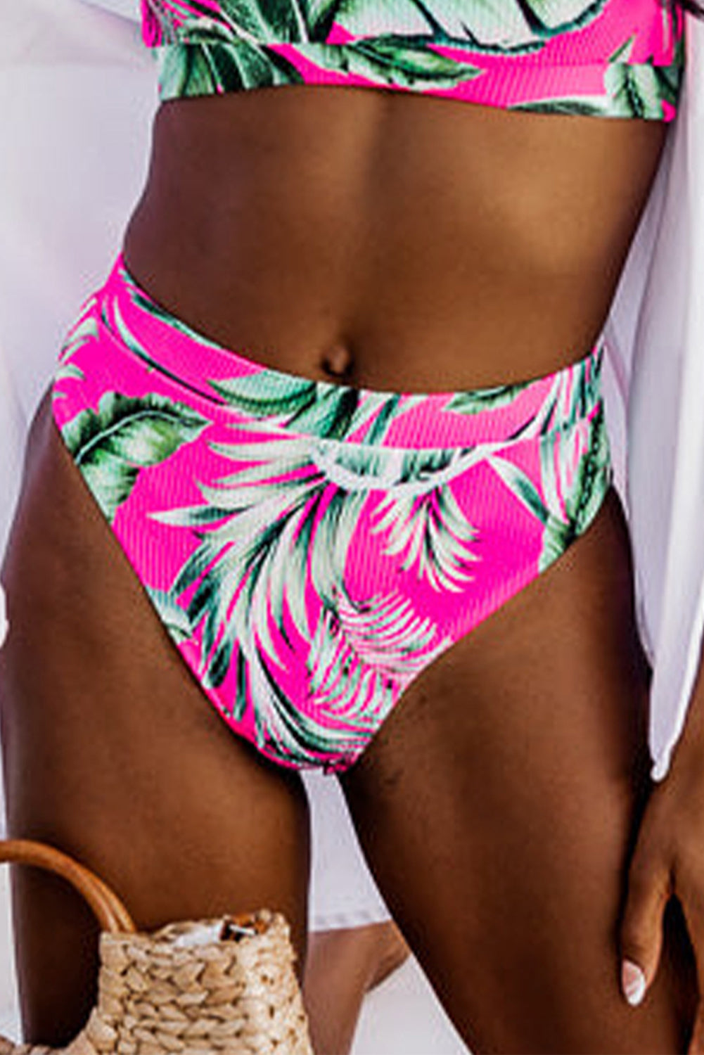 Rose Tropical Print Textured Bikini Bottoms Dear-Lover Dropshipping