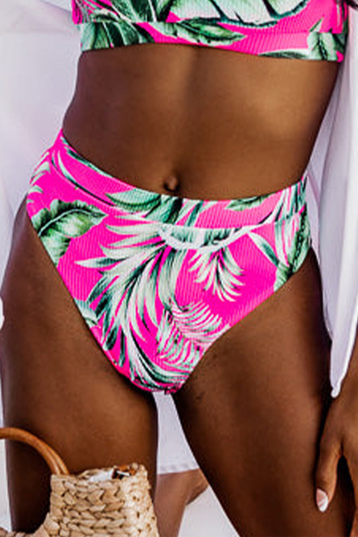 Rose Tropical Print Textured Bikini Bottoms Dear-Lover Dropshipping