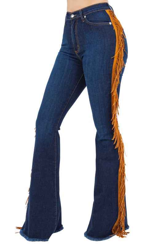 Fringe Bell Bottom in Dark Blue - Inseam 32\"